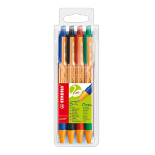 STABILO POINTBALL PENNA A SFERA A SCATTO PUNTA CONICA 0.5mm COLORI ASSORTITI CONF 4 Pz.